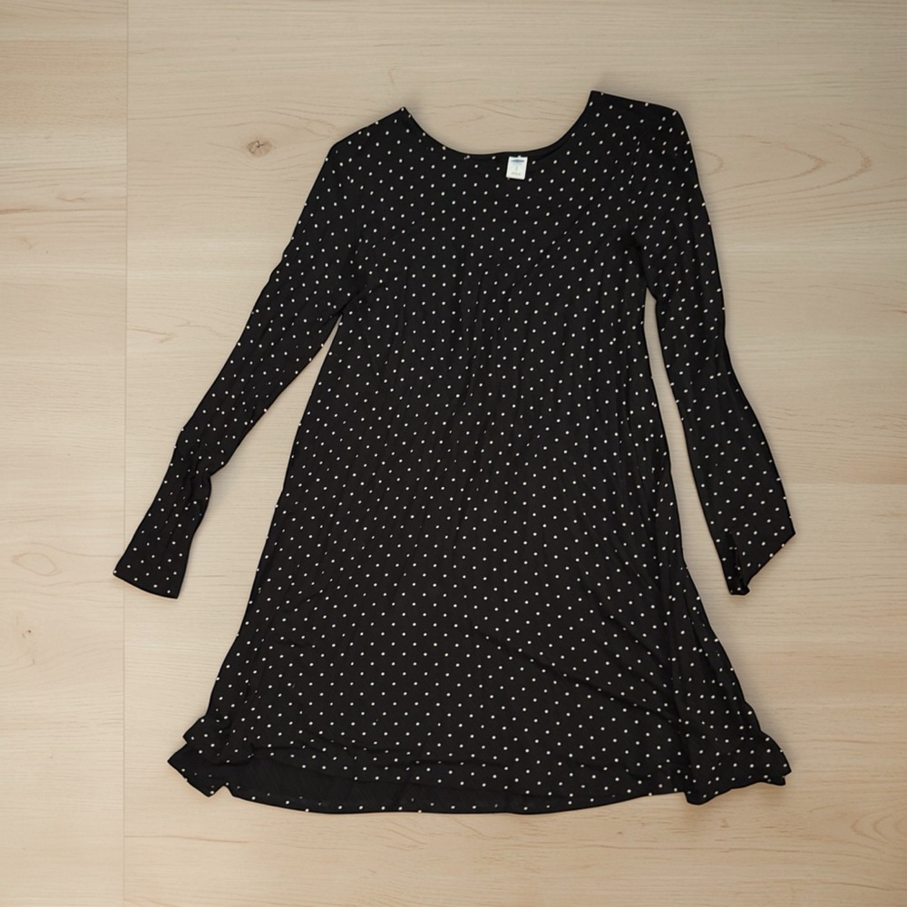 Old navy Black Polka Dot Long Sleeve A-Line Dress